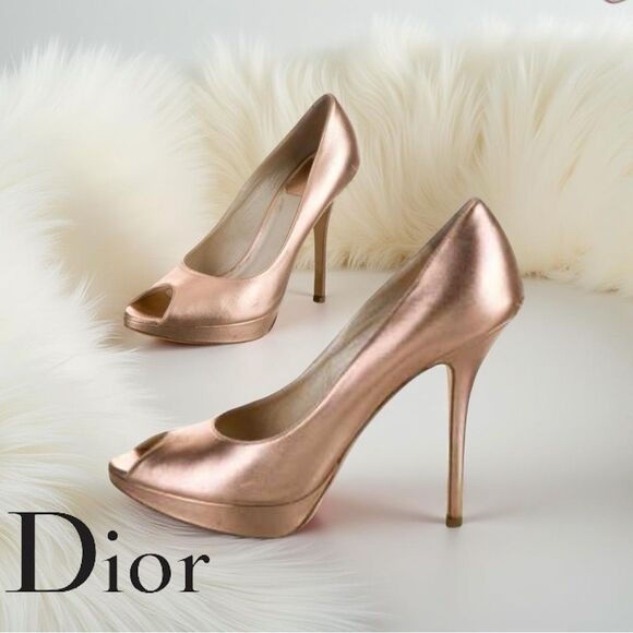DIOR Vintage Bronze Pink leather peep toe platform pumps High Heels size 6 - Picture 4 of 14